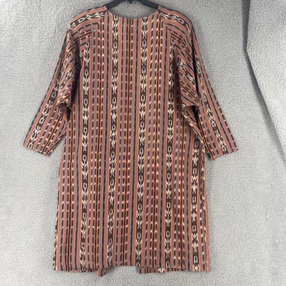 El Huarache Kimono Jacket Womens XL Brown Ikat Stripe Hand Woven Cotton Duster - Picture 5 of 15